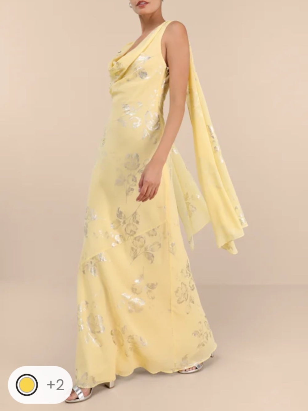 Lulus Sidonia Yellow And Gold Floral Cowl Sash Maxi Dress - Size M - Picture 2 of 4